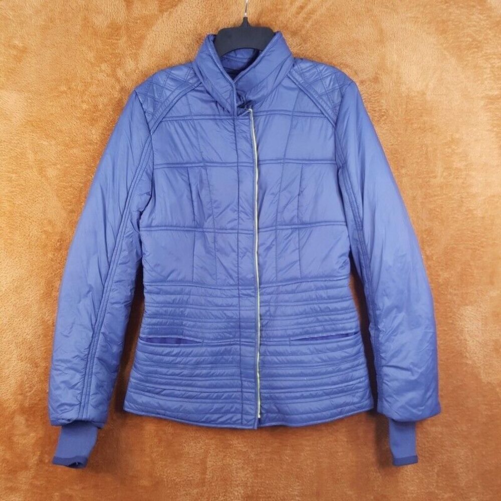 ELIE TAHARI Womens Jacket Small Blue Puffer Zip Up Hooded Coat Thumbholes